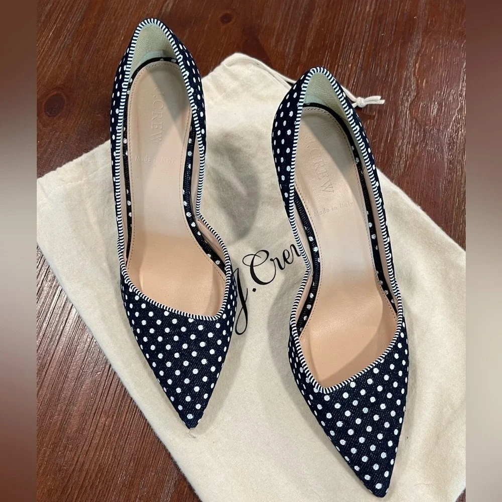 J.Crew | Colette D'Orsay Navy & White Polka Dot Heels | 7